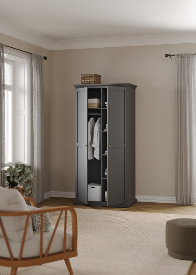 TVILUM Paris garderobeskab - mat gr� tr�, m. 2 l�ger 