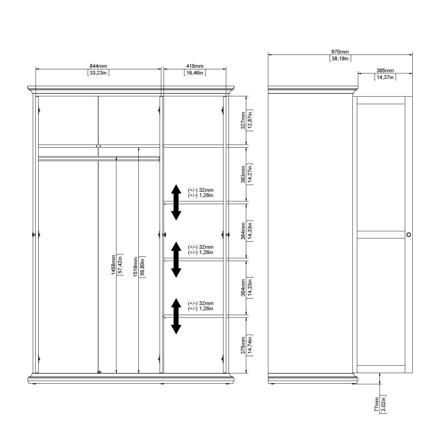 TVILUM Paris garderobeskab - gr�, m. 3 l�ger