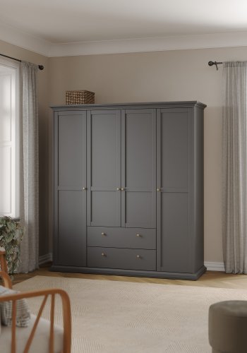 TVILUM Paris garderobeskab - mat gr� tr�, m. 4 l�ger og 2 skuffer 