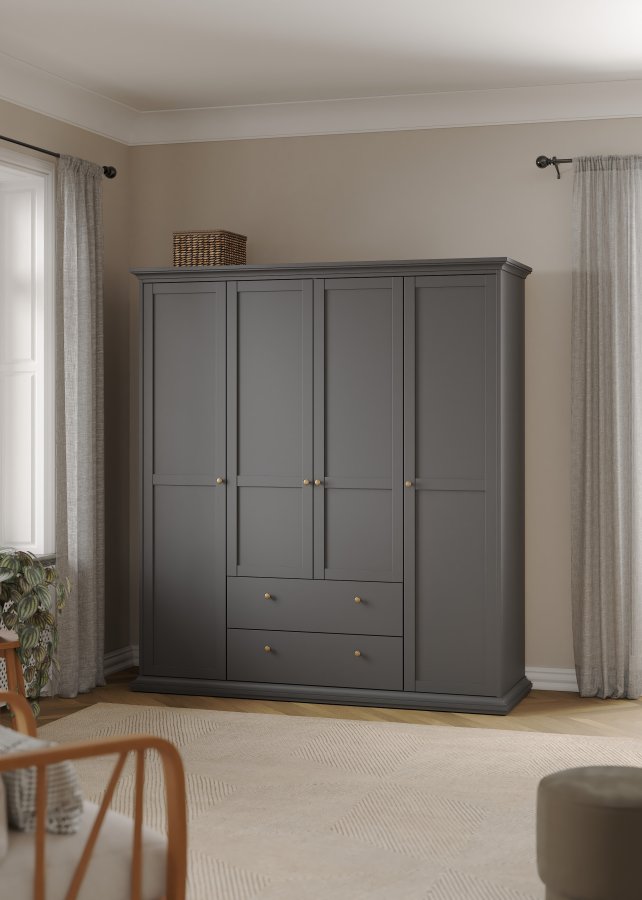 TVILUM Paris garderobeskab - mat gr� tr�, m. 4 l�ger og 2 skuffer 