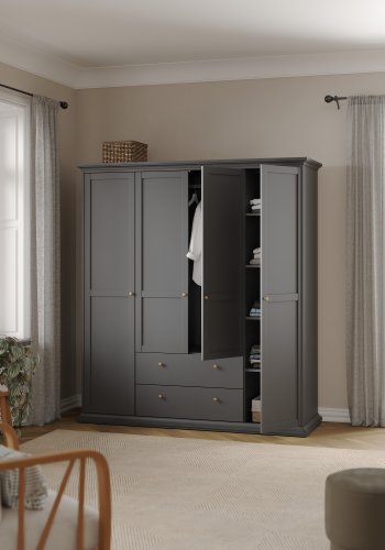 TVILUM Paris garderobeskab - mat gr� tr�, m. 4 l�ger og 2 skuffer 