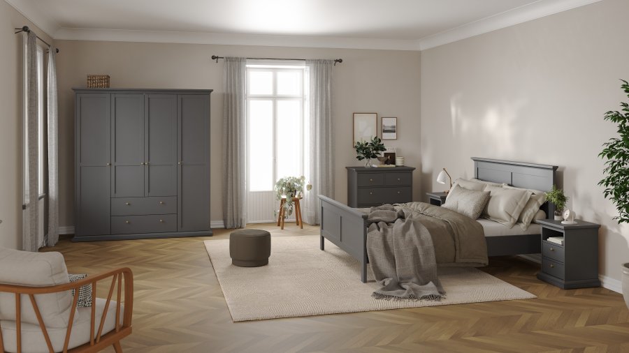 TVILUM Paris garderobeskab - mat gr� tr�, m. 4 l�ger og 2 skuffer 