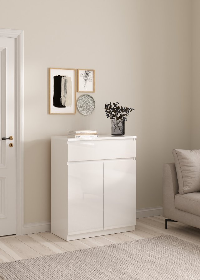 TVILUM Naia Sideboard - Holz wei� Hochglanz, mit 2 T�ren und 1 Schublade
