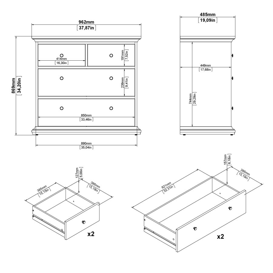 TVILUM Paris kommode - mat gr� tr�, m. 4 skuffer 