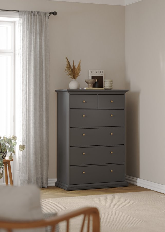 TVILUM Paris kommode - matt gr�, m. 6 skuffer