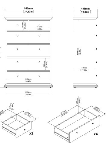 TVILUM Paris kommode - matt gr�, m. 6 skuffer