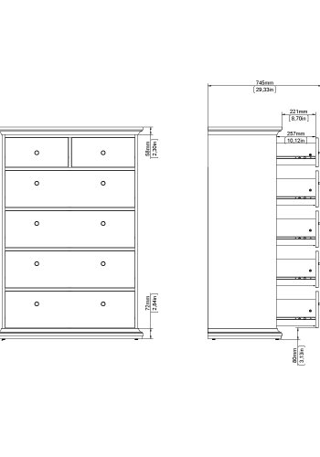 TVILUM Paris kommode - matt gr�, m. 6 skuffer