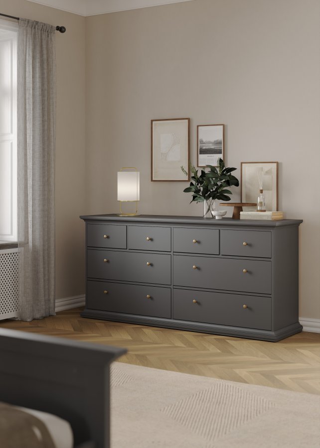 TVILUM Paris kommode - matt gr�tt tre, m. 8 skuffer 