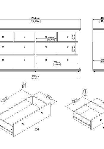 TVILUM Paris kommode - matt gr�tt tre, m. 8 skuffer 