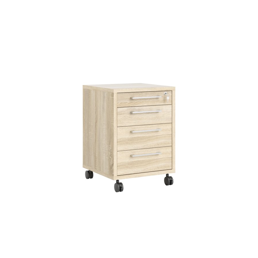 TVILUM Prima skuffesektion - natur egetr�sfin&eacute;r, m. 4 skuffer og hjul