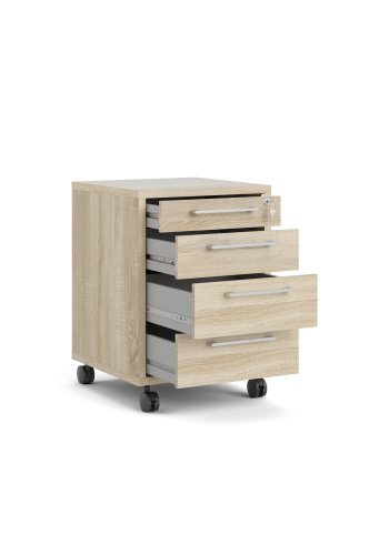 TVILUM Prima skuffesektion - natur egetr�sfin�r, m. 4 skuffer og hjul