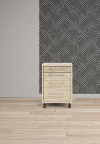 TVILUM Prima skuffesektion - natur egetr�sfin&eacute;r, m. 4 skuffer og hjul