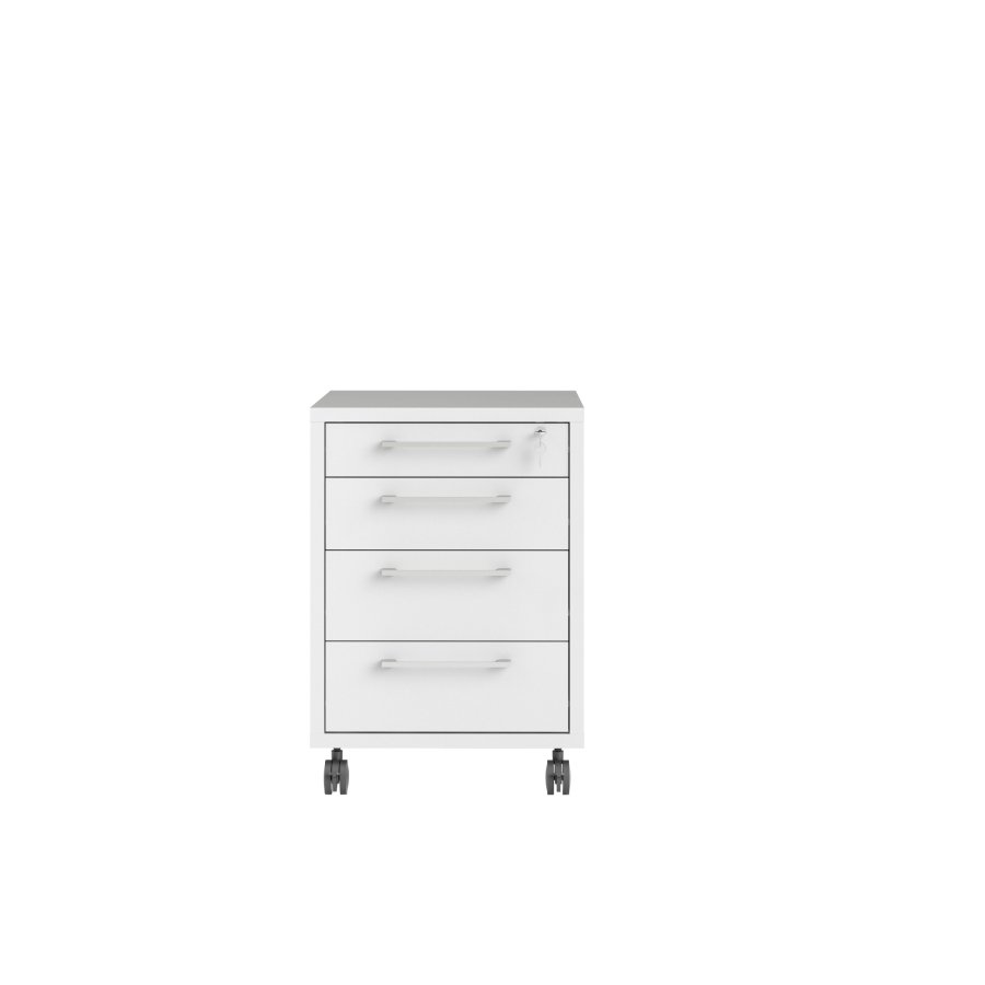 TVILUM Prima skuffesektion - hvid tr�, m. hjul, 4 skuffer