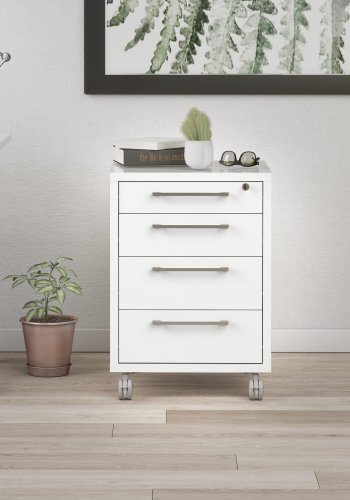 TVILUM Prima skuffesektion - hvid tr�, m. hjul, 4 skuffer