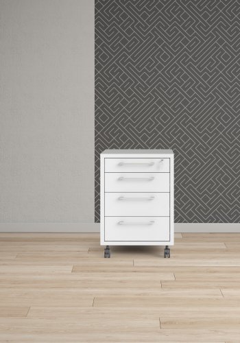 TVILUM Prima skuffesektion - hvid tr�, m. hjul, 4 skuffer