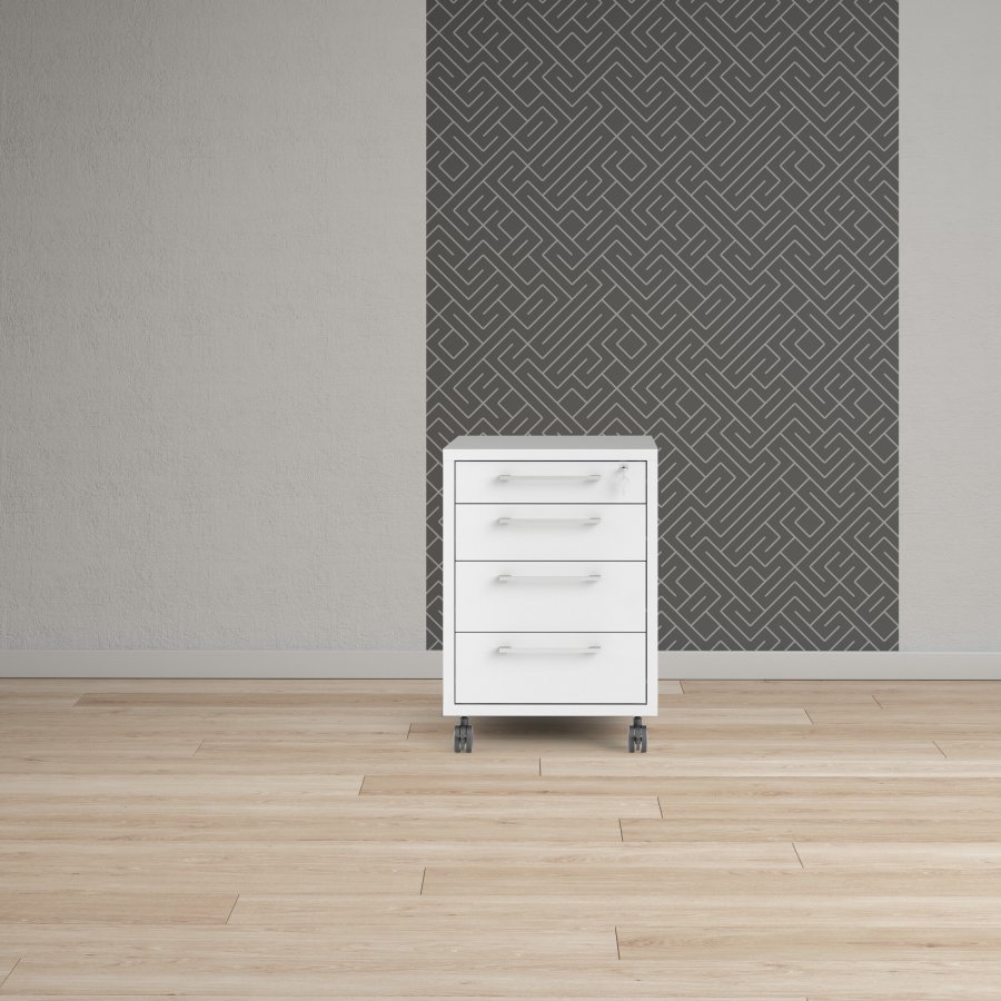 TVILUM Prima skuffesektion - hvid tr�, m. hjul, 4 skuffer