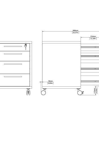 TVILUM Prima skuffesektion - hvid tr�, m. hjul, 4 skuffer