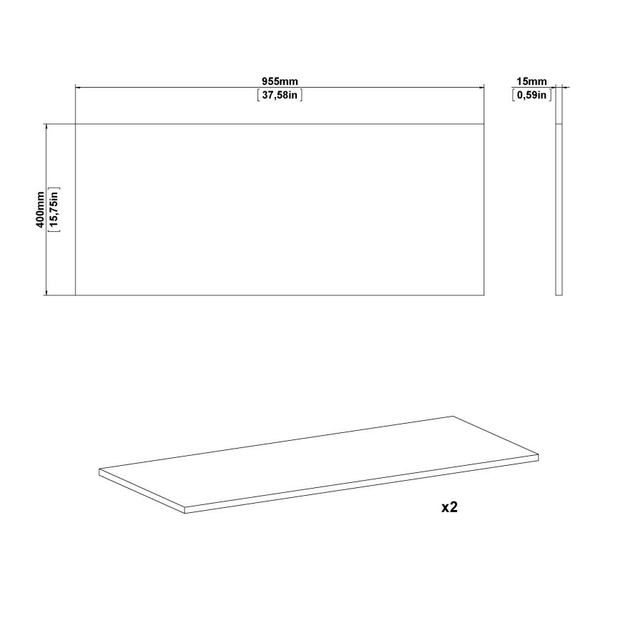 TWIN 2 stk. ekstra hyller til Sprint-garderobe