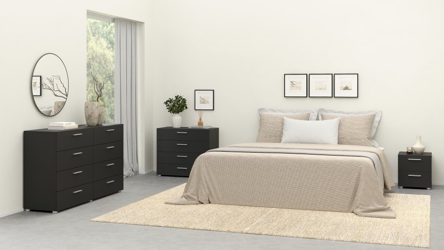 TVILUM Pepe Kommode - Schwarz matt in Eichenstruktur, mit 8 Schubladen