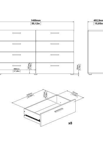 TVILUM Pepe Kommode - Schwarz matt in Eichenstruktur, mit 8 Schubladen