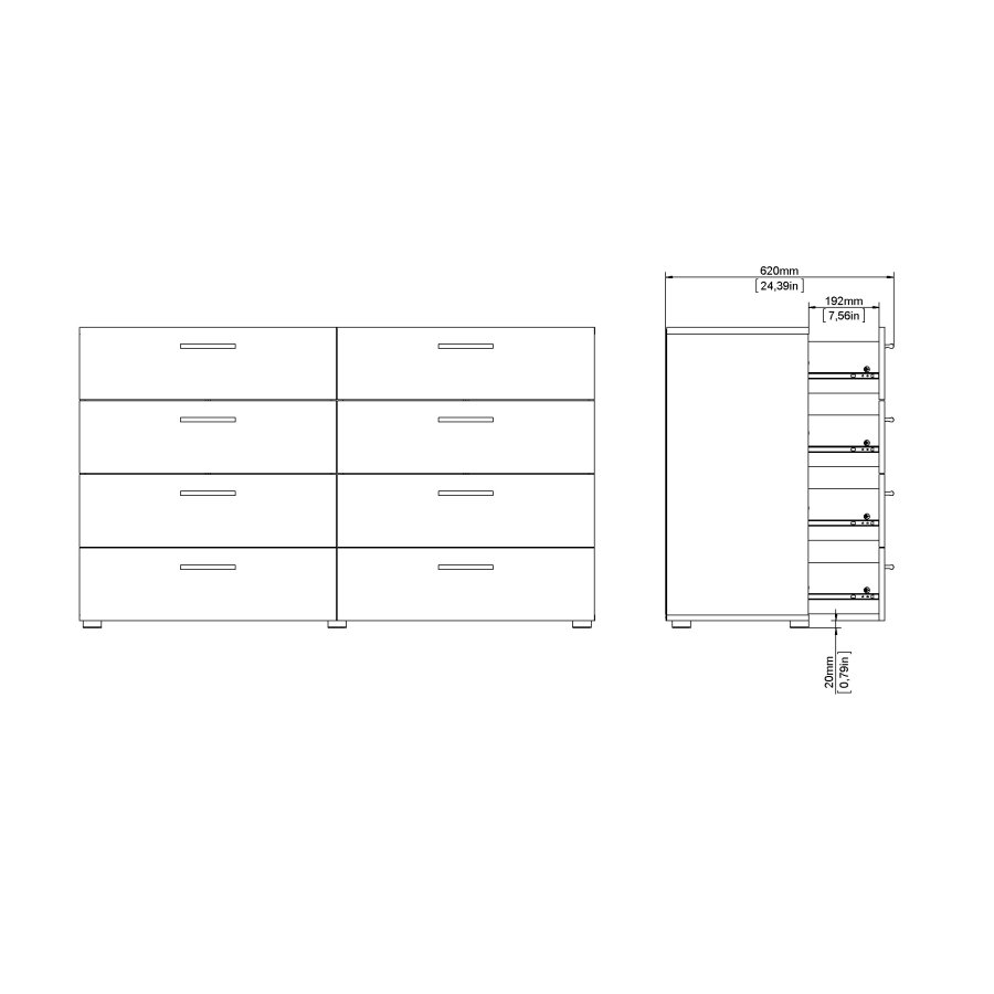 TVILUM Pepe Kommode - Schwarz matt in Eichenstruktur, mit 8 Schubladen