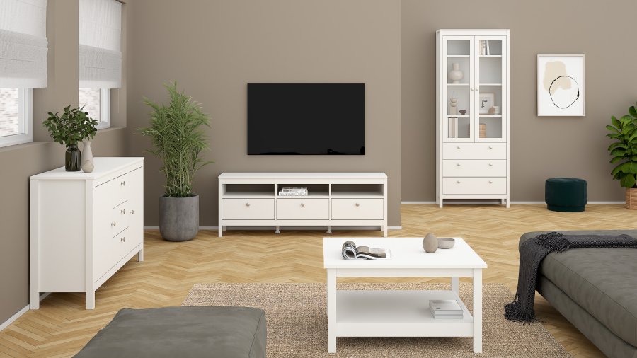 TVILUM Madrid porcel�nsskab 2 d�re med glas + 3 skuffer - Parcel