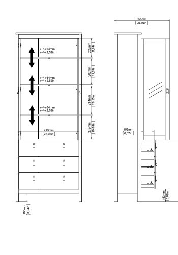 TVILUM Madrid porcel�nsskab 2 d�re med glas + 3 skuffer - Parcel