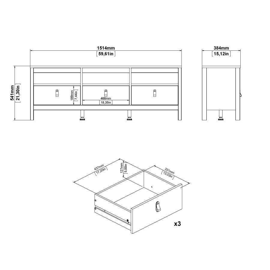 TVILUM Madrid TV-m�bel med 3 skuffer - Parcel