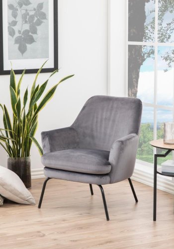 ACT NORDIC Chisa lenestol, med armlener - mrkegr polyester og sort metall