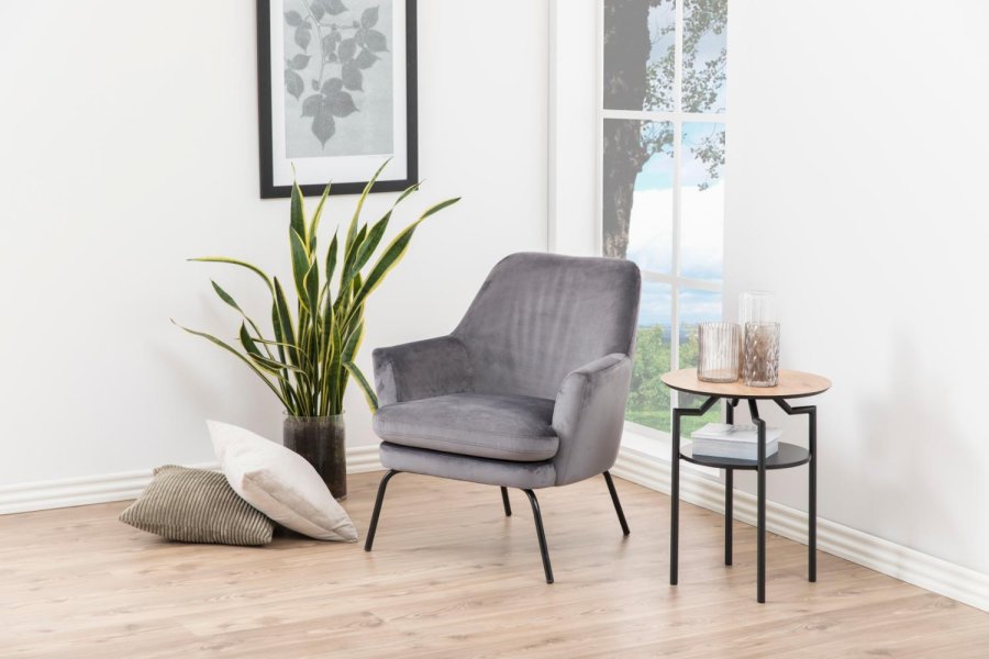 ACT NORDIC Chisa lenestol, med armlener - mrkegr polyester og sort metall