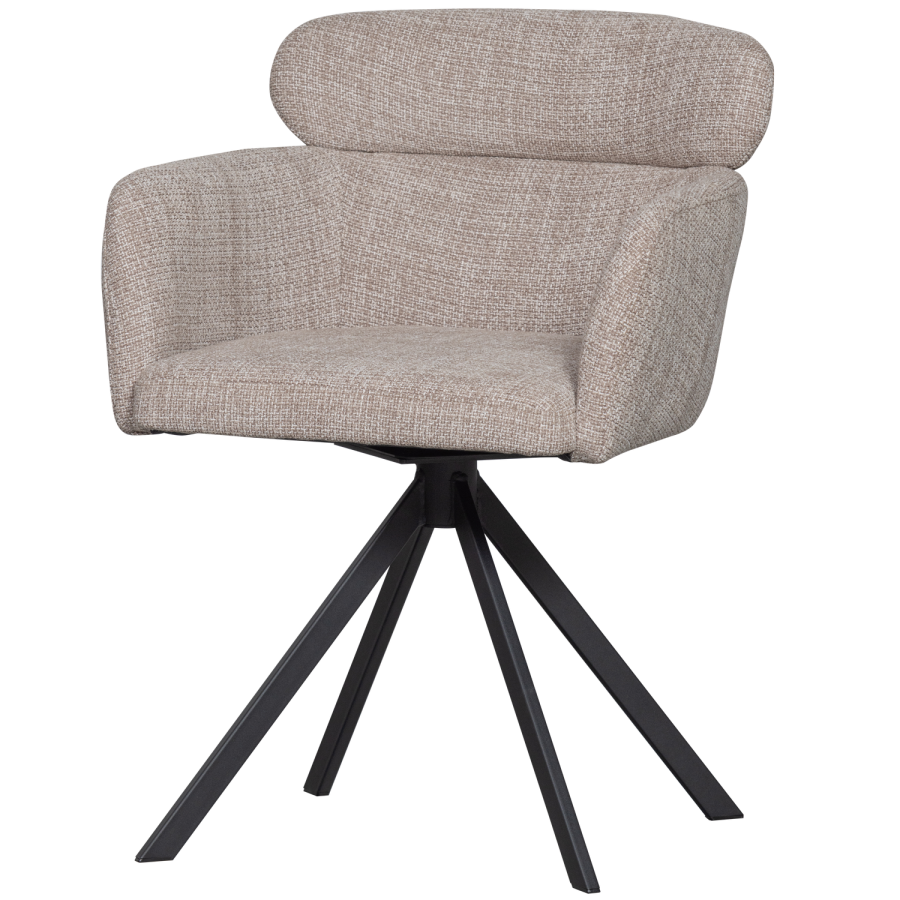 WOOOD Fenne spisebordsstol, m. drejefunktion og armln - natur stof og sort metal