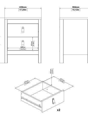 TVILUM Madrid Nattbord 2 skuffer - Pakke