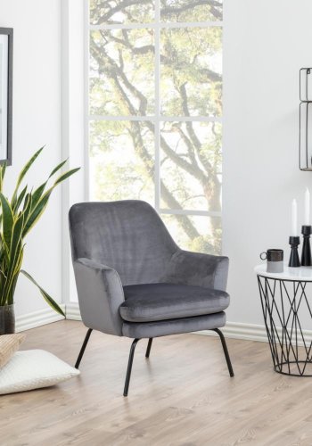 ACT NORDIC Chisa lenestol, med armlener - mrkegr polyester og sort metall