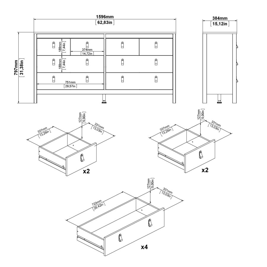 TVILUM Madrid Dobbelt kommode 4+4 skuffer - Parcel