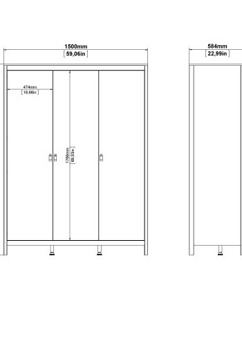TVILUM Madrid Garderob med 3 d&ouml;rrar - Paket