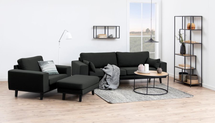 ACT NORDIC Seaford Couchtisch, rund – Naturpapier Wildeiche und schwarzes Metall (80)