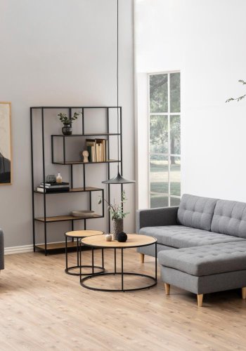 ACT NORDIC Seaford Couchtisch, rund – Naturpapier Wildeiche und schwarzes Metall (80)