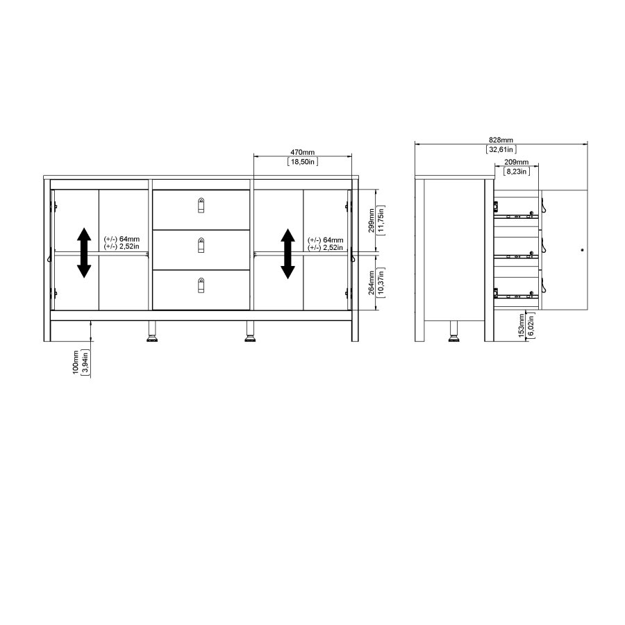 TVILUM Madrid skjenk 2 d�rer + 3 skuffer - Parcel