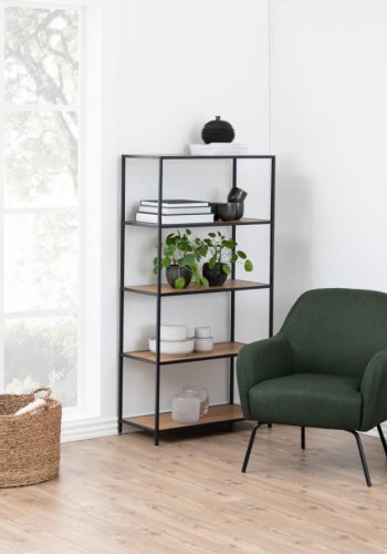 ACT NORDIC Seaford reol, m. 4 hylder - natur vild eg papir og sort metal(H:150cm x77cm x 35cm)