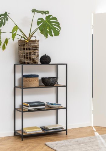 ACT NORDIC Seaford reol, m. 3 hylder - natur vild eg papir og sort metal(H:114cm x77cm x 35cm)