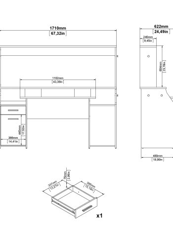 TVILUM Function Plus spelbord med 1 d&ouml;rr + 1 l�da - Parcel