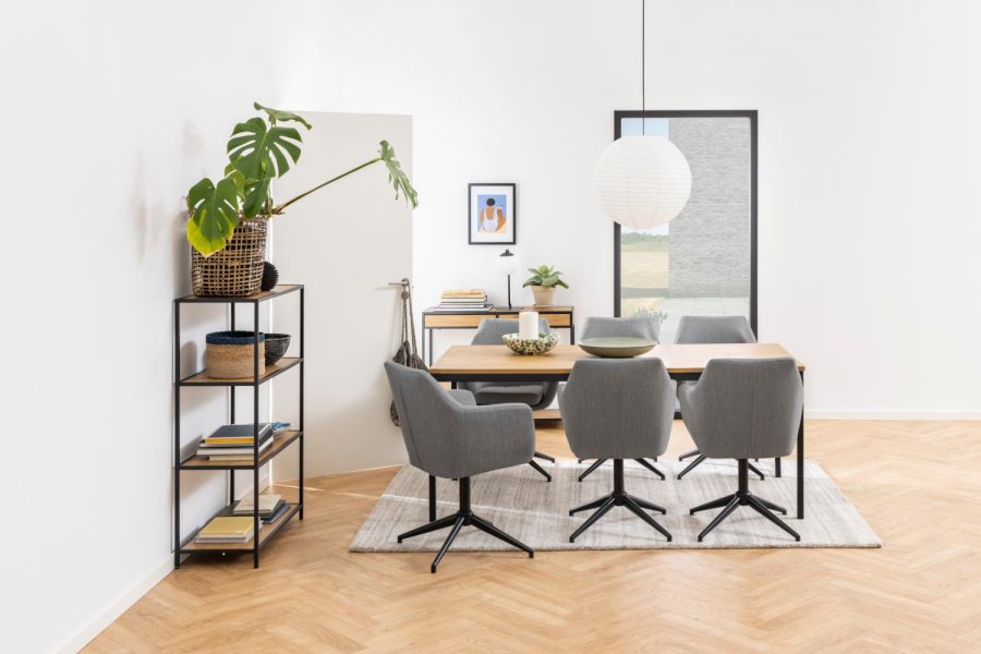 ACT NORDIC Seaford reol, m. 3 hylder - natur vild eg papir og sort metal(H:114cm x77cm x 35cm)