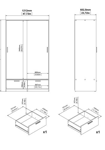 TVILUM Line Garderob med 2 d&ouml;rrar + 2 l�dor - Paket