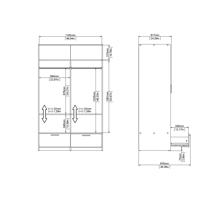 TVILUM Line Garderob med 2 d&ouml;rrar + 2 l�dor - Paket