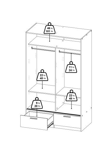 TVILUM Line Garderob med 2 d&ouml;rrar + 2 l�dor - Paket