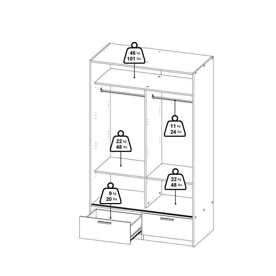 TVILUM Line Garderob med 2 d&ouml;rrar + 2 l�dor - Paket