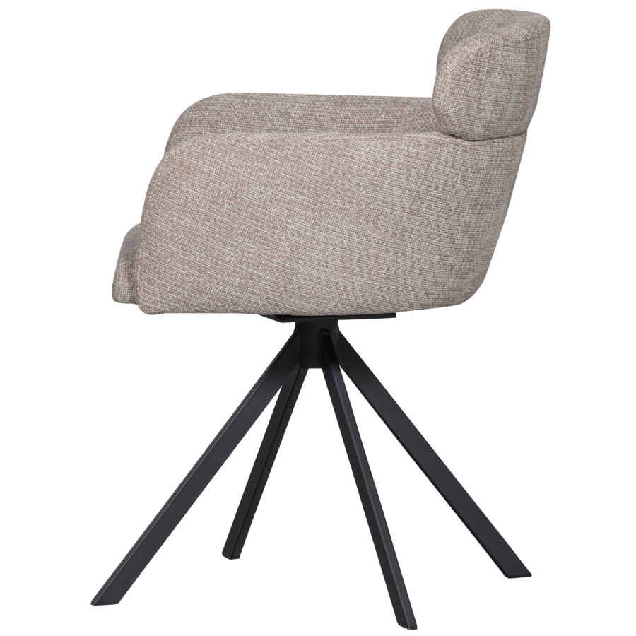 WOOOD Fenne spisebordsstol, m. drejefunktion og armln - natur stof og sort metal