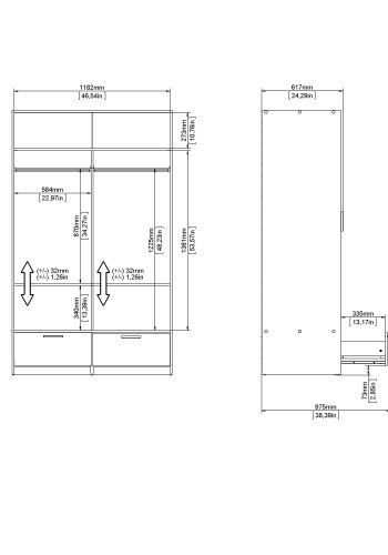 TVILUM Line Garderob med 2 d&ouml;rrar + 2 l�dor - Paket