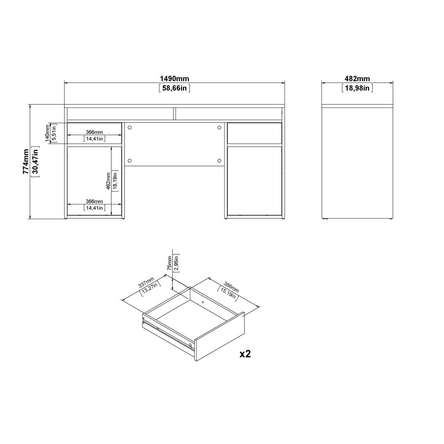 TVILUM Function Plus skrivbord 2 d&ouml;rrar + 2 l�dor - Parcel