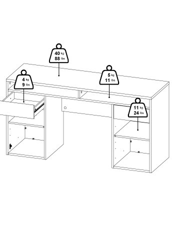 TVILUM Function Plus skrivbord 2 d&ouml;rrar + 2 l�dor - Parcel
